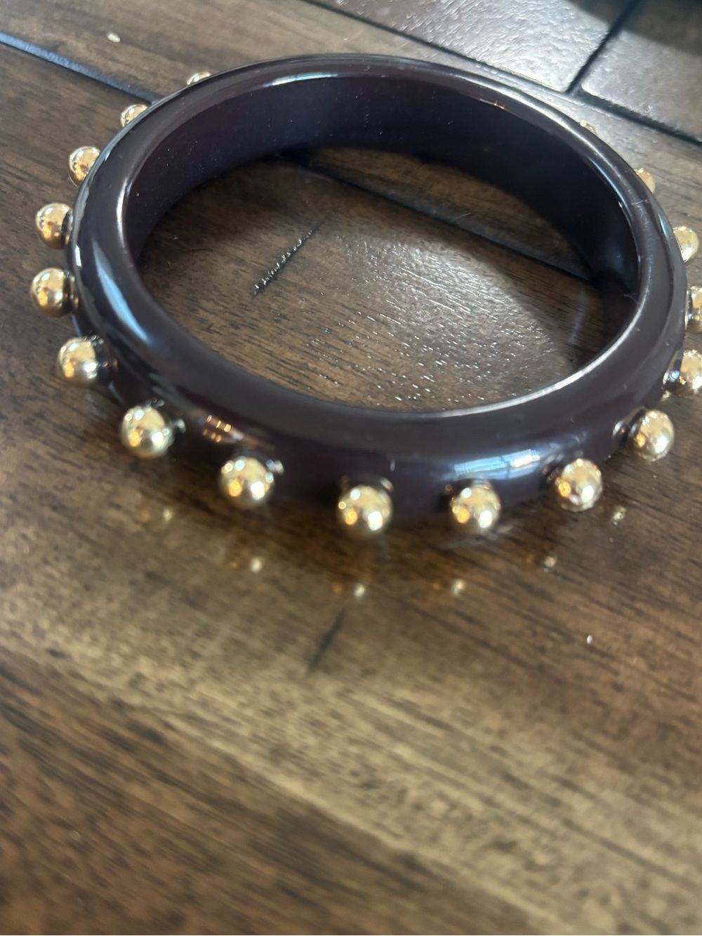 Brown Resin Bangle with Gold Stud Accents - Women Jewelry Bracelet